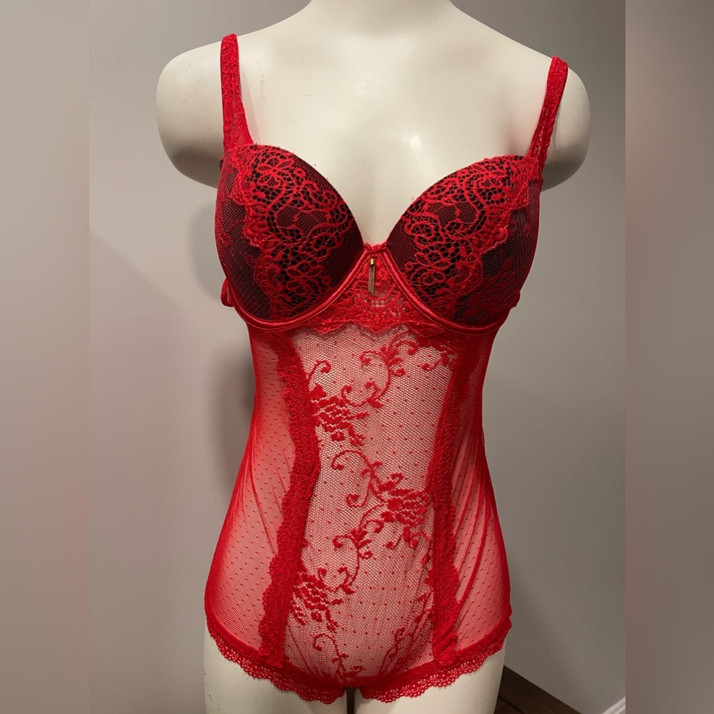 Daisy Fuentes XL sheer snap crotch push-up underwire bodysuit lingerie